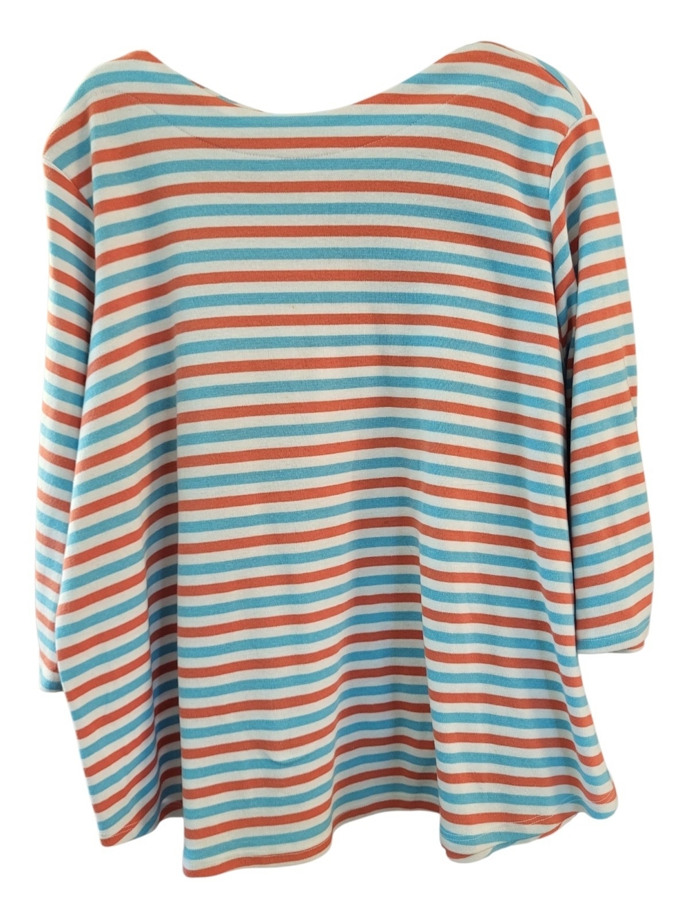 Blair Women's Striped Boatneck 3/4-Sleeve Top in Teal, Coral & Cream - Size 3XL